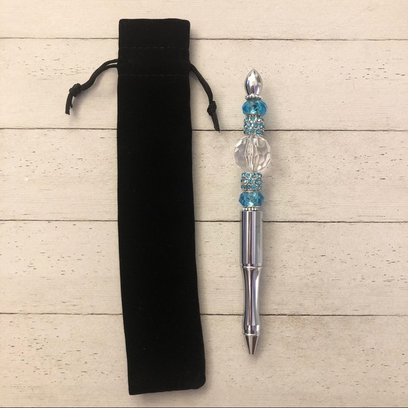 Turquoise & Silver Crystal Bling Executive Pen - Picture 1 of 5